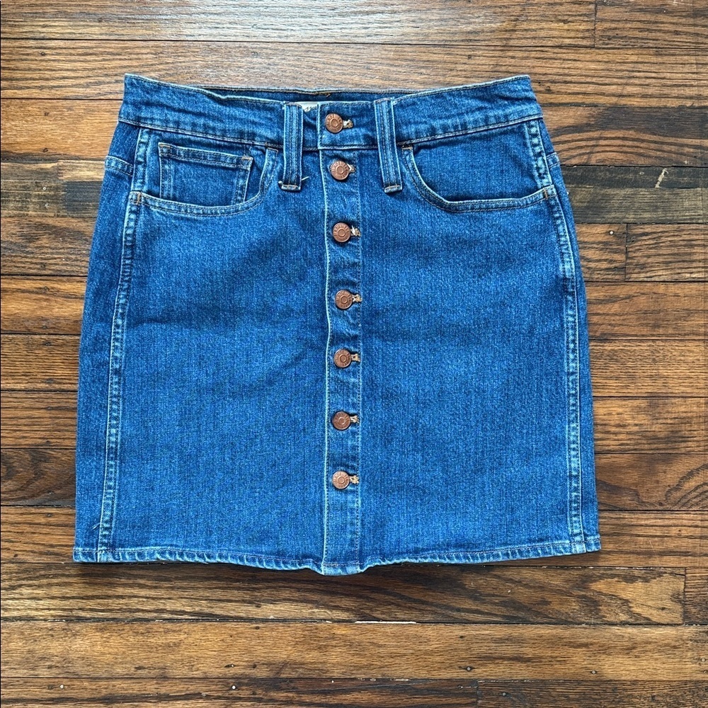 Madewell Blue Denim Button Front Mini Skirt Size 27 - Picture 2 of 8